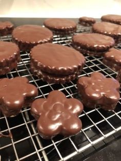 chocolate cookies cooling on a rack in the oven