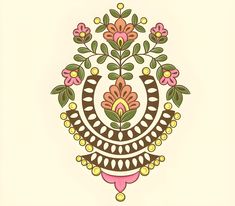 an ornate design with flowers and leaves on a beige background is featured in this image