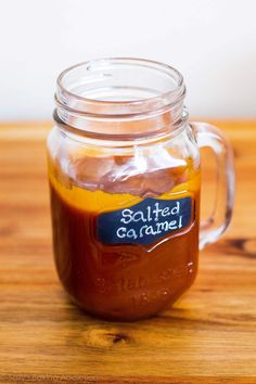 a mason jar filled with salted caramel