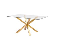 a glass table with gold metal legs