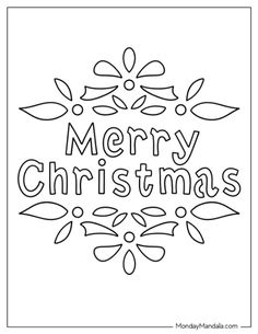 merry christmas coloring page with the word merry written in black and white on top of it