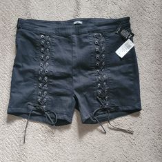 Brand New Shorts With Lace Up Feature On The Front Edgy Fitted Shorts For Spring, Edgy Bottoms For Day Out, Edgy Shorts For Summer Day Out, Edgy Summer Shorts For Day Out, Edgy Short Bottoms For Day Out, Edgy Short Bottoms For Spring, Edgy Short Length Bottoms For Day Out, Edgy Cotton Bottoms For Summer, Edgy Bottoms For Summer Night Out