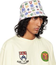 Cotton twill bucket hat in multicolor. · Logo graphic pattern throughout · Quilted brim · Unlined Supplier color: Multi Graphic Patterns, Logo Graphic, Cotton Twill, Bucket Hat, ? Logo, Hats, Pattern, Color