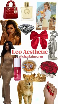 a collage of women's fashions and accessories with the words leo aesthetic on them