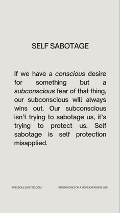 a white paper with the words self sabotage on it