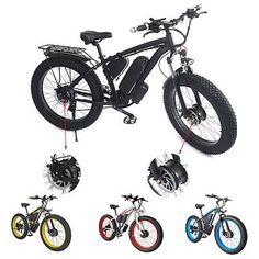 an electric bike is shown with different wheels and spokes, all in different colors