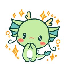 an image of a cute green creature with stars around it