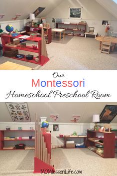 the interior of a child's playroom with toys and desks in it