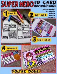 the super hero card instructions for students to use