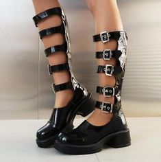 Leather Plus Size, Knee Length Boots, Punk Accessories, Spring Boots, Elegant Heels, Patent Leather Shoes, Pu Heels, Chunky Heels Sandals, Style Punk