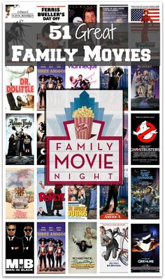 the movie poster for five great family movies, with pictures of people and their families