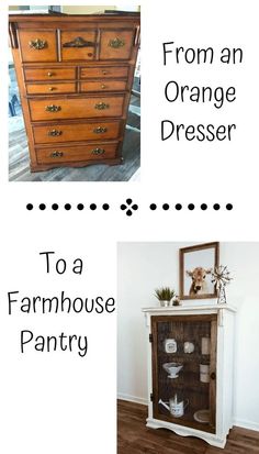 an orange dresser with the words from an orange dresser to a farmhouse pantry