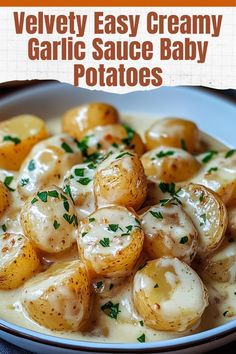 Transform your side dishes with these Velvety Easy Creamy Garlic Sauce Baby Potatoes! Tender baby potatoes smothered in a rich, creamy garlic sauce make for the ultimate comfort food. Perfect for weeknight dinners or special occasions, this easy-to-make recipe is full of flavor and pairs beautifully with any main course. Creamy Garlic Sauce Potatoes, Gold Potato Recipes, Baby Potato Recipes, Potato Sauce, Mom Meals, Creamy Potatoes, Best Cooking Oil, Grandma Cooking, Creamy Garlic Sauce