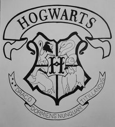 the hogwarts crest is drawn in black and white