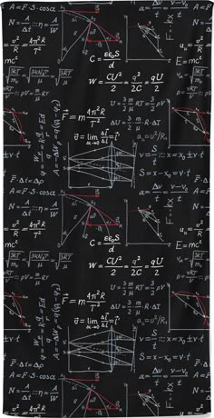 a blackboard with some calculations written on it and two red lines in the middle