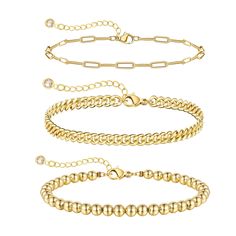 PRICES MAY VARY. 3 Layered Ankle Bracelets: 3 separate layered gold bracelets for women - paperclip link, cuban link, and gold beaded; Wear them alone or layered for a delicate yet durable touch to your daily look Dainty Gold Bracelets Set: FOXGIRL bracelet is made of brass, 14k gold plated filling, to ensure long non tarnish; Our gold bracelets are 100% lead and nickel free and all are hypoallergenic; They are an excellent alternative for people with sensitive Cute Bracelets Size: Our bracelet set length 6.5" + 2" extender, adjustable layered bracelet suitable for most people; This stunning gold chain bracelet will definitely add the perfect touch to any outfit and upgrade your style Gold Bracelets for Women: Our beautifully packaged gold bracelet is the perfect gift for any occasion. Sui Gold Ankle Bracelets, Women Gold Jewelry, Bracelets Simple, Anklets For Women, Dainty Gold Bracelet, Layered Bracelet, Gold Bracelet Set, Gold Chain Bracelet, Beach Anklets