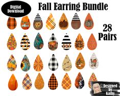 the fall earrings bundle includes 28 pairs of plaid, orange and black tear shaped drops