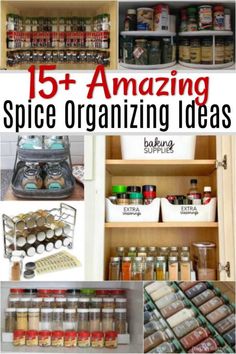 an organized pantry with lots of spice and spices in it, including jars and containers