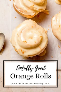 some cupcakes with orange frosting on top and the title says simply good orange rolls