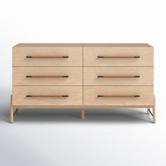 an image of a wooden dresser with handles on it's sides and drawers in the middle