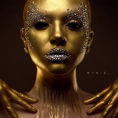 Gold Face Makeup, 7 Deadly Sins Makeup, Pancake Face, Editorial Make-up, Glitter Makeup Tutorial, Flutter Lashes, Fantasy Make-up, Goddess Makeup, Make Up Gold