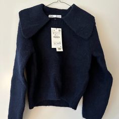 Nwt Zara Blue Collared Sweater! Collared Sweater, Zara Sweater, Winter Sweater, Winter Sweaters, Colorful Sweaters, Scoop Neck, Color Blue, Sweaters For Women, Ootd