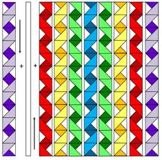 an image of a quilt pattern with many different colored squares and triangles on the side