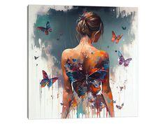 a painting of a woman with butterflies on her back