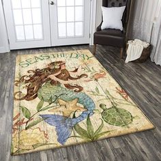 an area rug with a mermaid on it