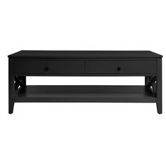 a black coffee table with two drawers