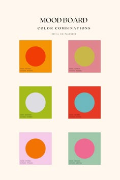 the cover of mood board's color combinations, with four different colors and shapes