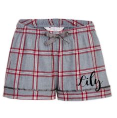 Monogrammed Gray and Red  Flannel Shorts These shorts are darling and 100% cotton flannel.  Little details count, the shorts feature a drawstring cord, satin piping on leg opening, and wasteland with elastic.   Sizing: XXS - XXL XXS - 0 XS -2 Small 4-6 Medium 8-10 Large 12-14 XL 16 XXL 18 Customize by adding name or initials Personalization Information At checkout, please leave initials in the following format first -last- middle ALL items will be personalized EXACTLY as initials are submitted a Cotton Shorts For Pajama Party, Red Pajama Shorts For Bedtime, Cotton Shorts For Bedtime, Cotton Bedtime Shorts, Red Cotton Pajama Shorts For Sleepover, Red Cotton Pajama Shorts For Pajama Party, Plaid Shorts For Loungewear, Plaid Short Bottoms For Pajama Party, Plaid Shorts For Pajama Party