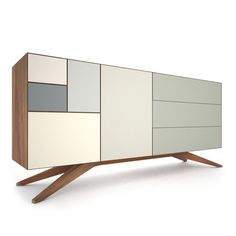 the sideboard is designed to look like it has many different colored panels on it