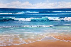 an oil painting of waves crashing on the beach