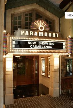 the marquee for paramount's new show, casseblanca is lit up at night