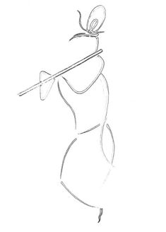 a drawing of a woman with a bow on her head holding a stick in her hand