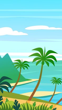 an image of a tropical beach scene with palm trees