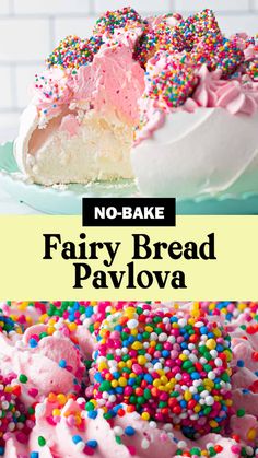 no - bake fairy bread pavlova with sprinkles on top