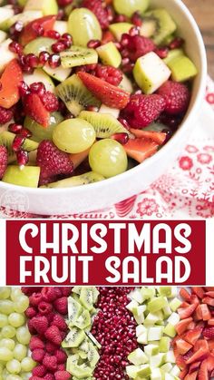 christmas fruit salad is shown in three different pictures