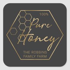 the logo for pure honey is shown in gold on a black background with a hexagonal