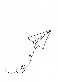 a paper airplane flying in the sky with a string attached to it's tail