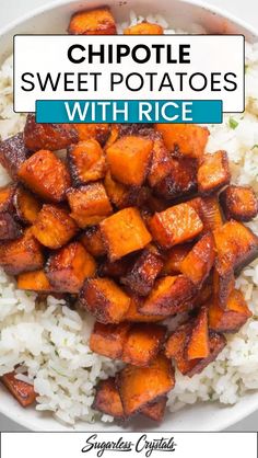 a white bowl filled with rice and sweet potatoes