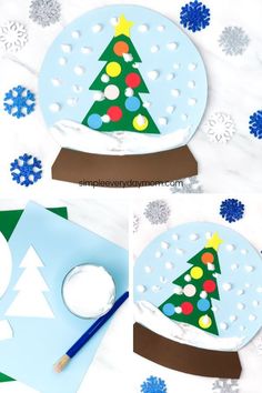 paper plate snow globe with christmas tree cut out