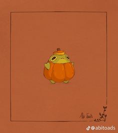 a drawing of a pumpkin with a frog on it's back and eyes closed