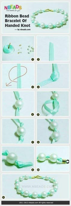 instructions to make a ribbon bracelet with pearls