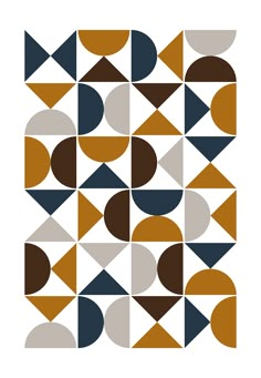 an abstract geometric design in brown, white and blue