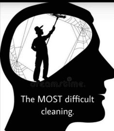 the most difficult cleaning may can't do it stock illustration with silhouette of a man holding a spider web in his head