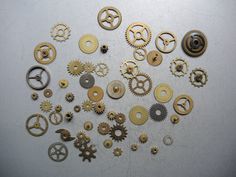 JOB LOT set of  old vintage clock brass gears from different clocks for Your creatives.   50 + pieces. Every piece was removed from old clock movement   Good for special art projects.   Made of brass. Measure - in picture    // Weight - around 65 grams Condition  - old with some patina.   You will receive what You see G2 Art Clock, Clock Movements, Old Clocks, Steampunk Art, Vintage Clock, Brass Metal, Patina