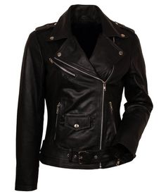 -Upper: Genuine leather -Closure: Zipper -Style: Modern Fashion -Soft & Lightweight -Running Size: USA True Size -100% Wind Proof, Suitable for all Weather Conditions -100% Handmade by Professional Craftsmen -Shipping Worldwide. We take 7 to 10 Business Days to Process and We ship our products th... Women Bikers, Biker Women, Edgy Jacket, Motorbike Leathers, Ladies Short Jackets, Convertible Collar, Black Leather Biker Jacket, Jackets Women