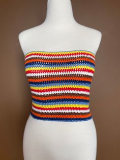 *Crochet Striped Top, Summer Crop Top, Handmade Colorful Top, Festival Crop Top, Gift For Her, Women Crop Top, Vintage Top * Made of %60 organic premium cotton threads, %40 acrylic  * It is recommended to wash at 30 degrees or just hand wash with cold water. * After we ship your product, we give you a tag number. This number is updated within the first 24 hours. Then you can follow the updates by clicking on them. Welcome to Bhava's 🌻 Here you will find tops, skirts, shirts, dresses, cardigans, Multicolor Knit Crochet Top With Crochet Trim, Fitted Multicolor Summer Pattern, Handmade Multicolor Crochet Cotton Top, Multicolor Crochet Top For The Beach, Beach Crochet Top In Multicolor, Vacation Multicolor Crochet Top With Crochet Trim, Multicolor Crochet Top With Crochet Trim For Vacation, Multicolor Crochet Trim Top For Vacation, Multicolor Crochet Lace Cotton Top